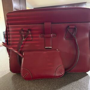 Franklin Covey Red Leather Tote and Clutch